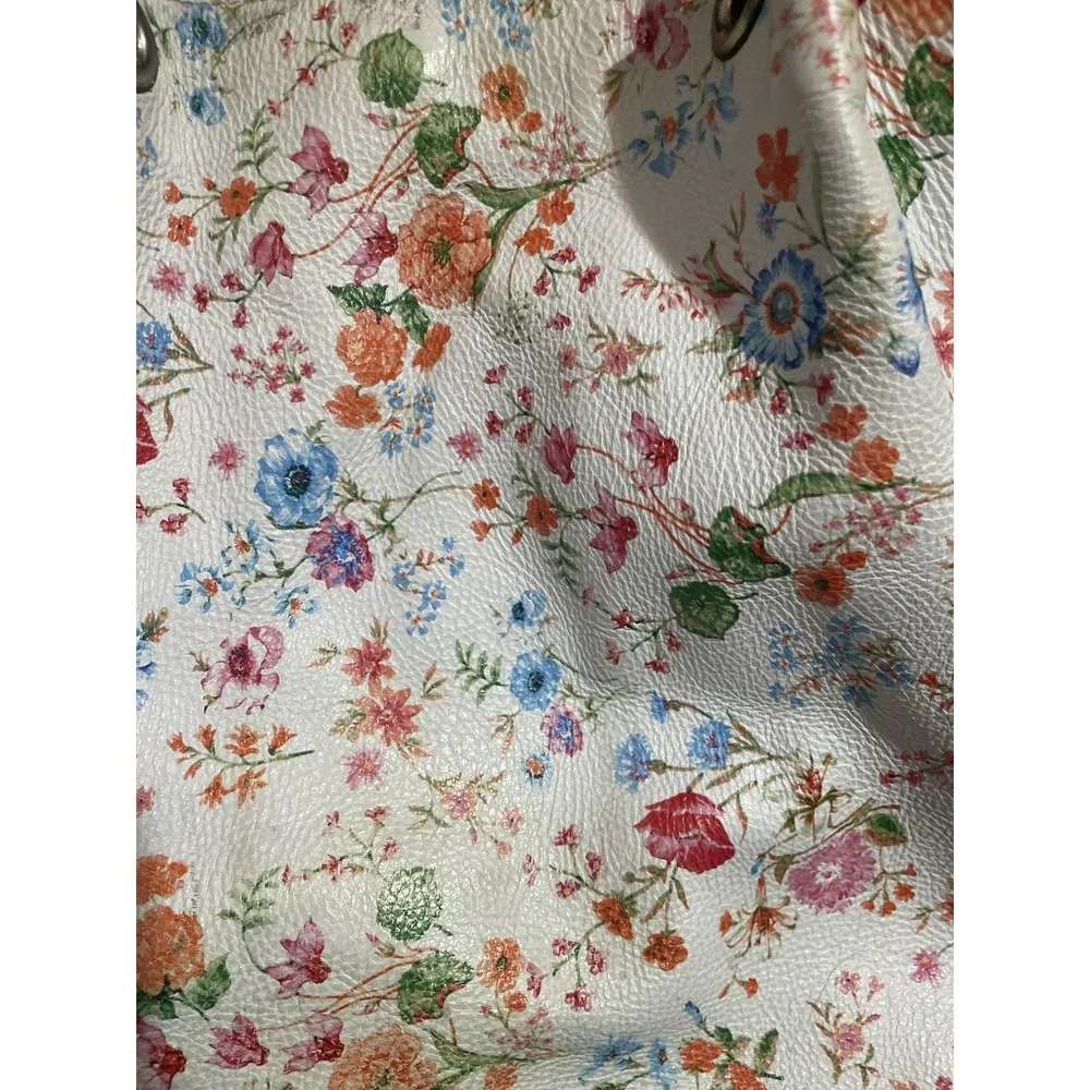 Maurizio Taiuti White Floral Leather Shoulder Bag Purse Made In Italy